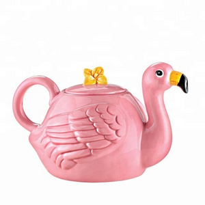 Cute Pink Kitchen Animal Flamingo Coffee Pot Ceramic Teapot