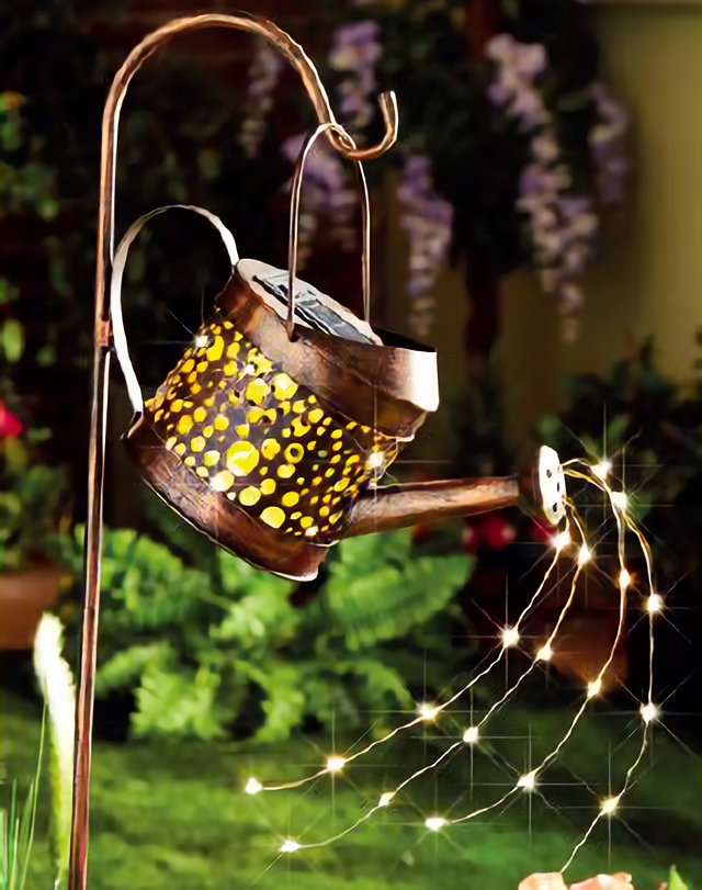 metal LED garden solar light decoration Spring Watering Can Stakes