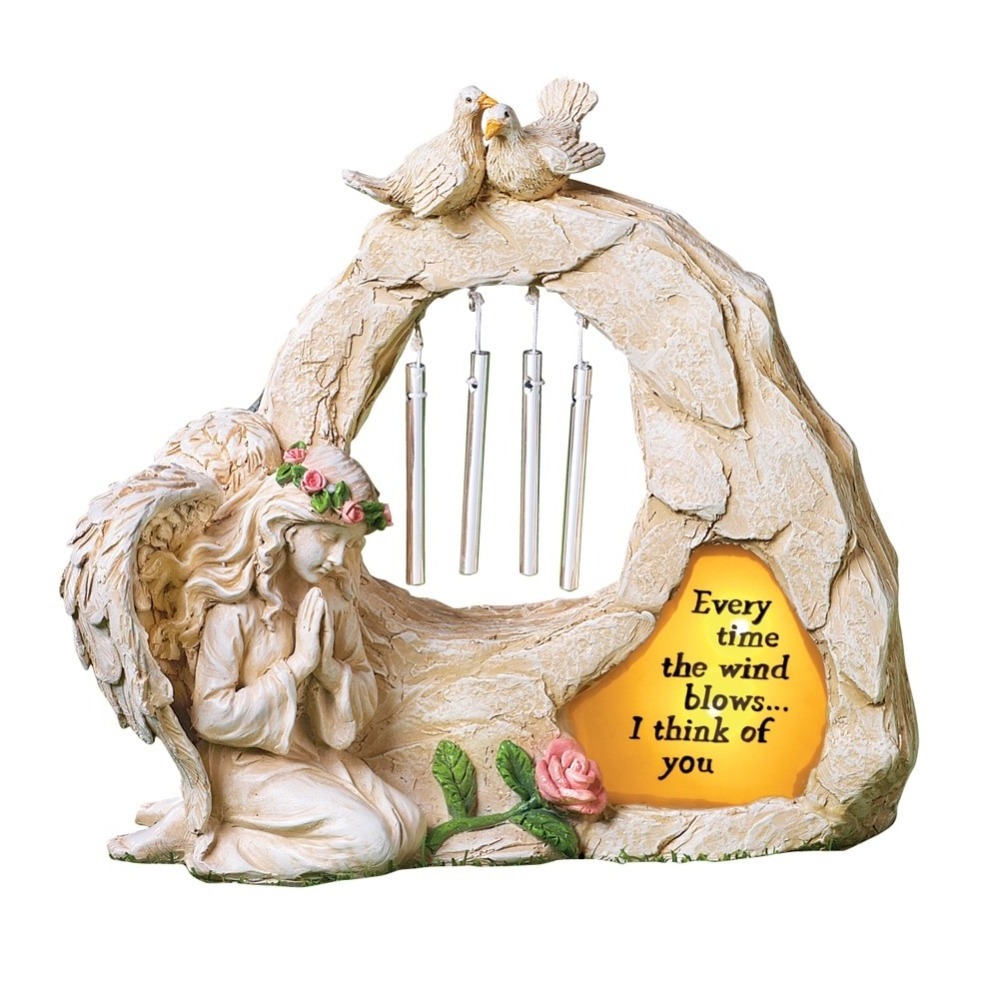 Praying Solar Angel Statue Sympathy Cementary Garden Memorial Wind Chime Decoration