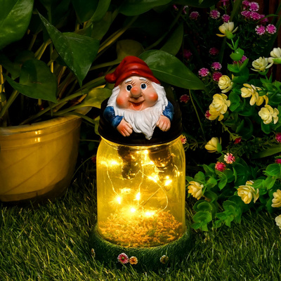 Waterproof  Resin Garden Funny Gnome Statue Figurines with Solar Lights