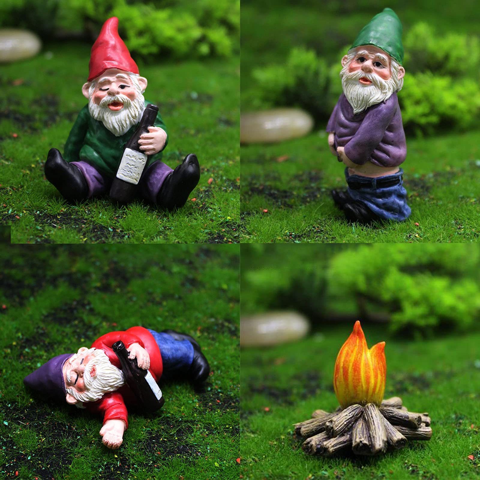 4Pcs Miniature Wizard Gnome 3D Dwarves Fairy Garden Gnome Statue Kit