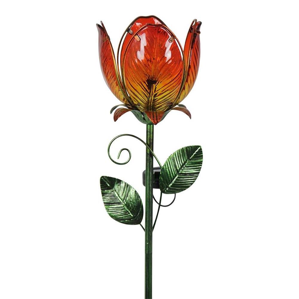 Glass Flower Stakes Solar Powered LED Outdoor Yard Garden Light