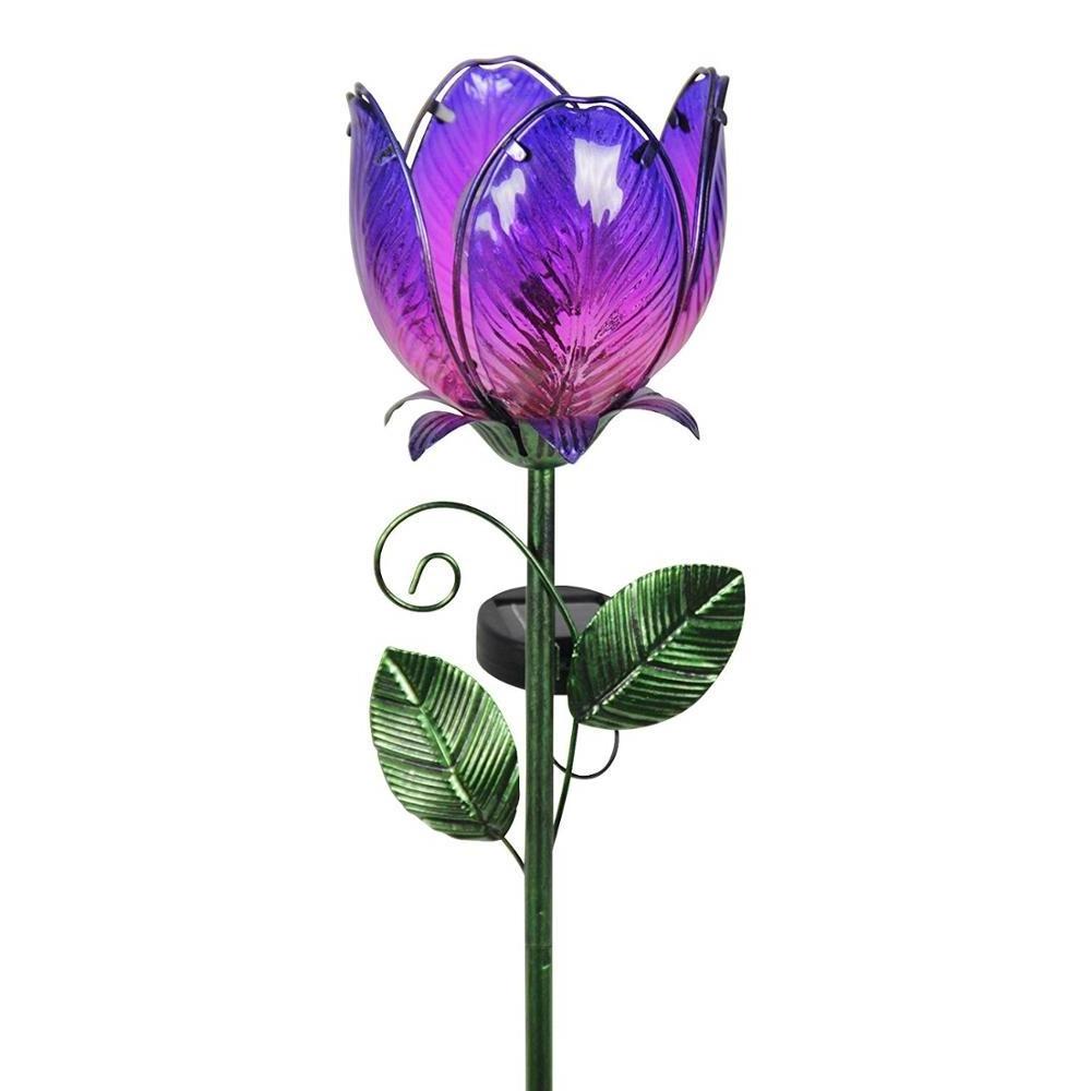 Glass Flower Stakes Solar Powered LED Outdoor Yard Garden Light