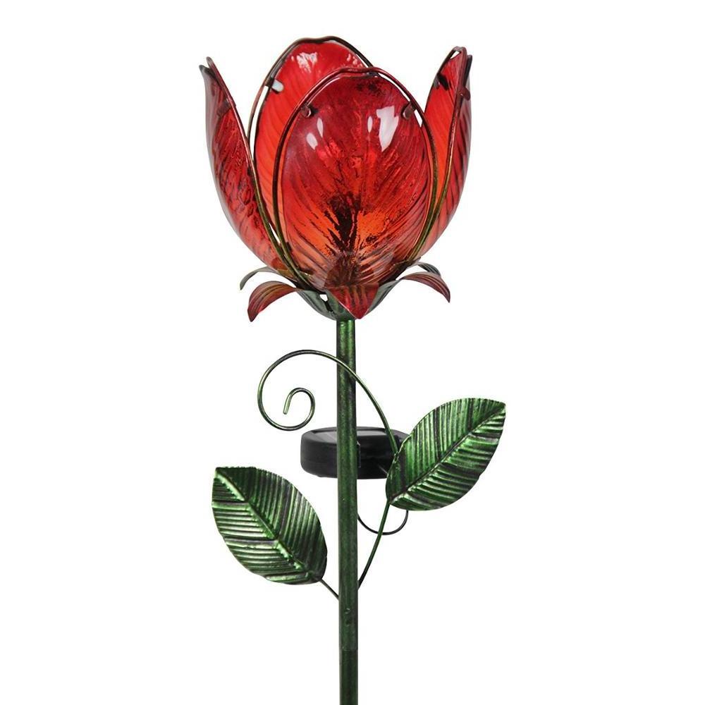 Glass Flower Stakes Solar Powered LED Outdoor Yard Garden Light