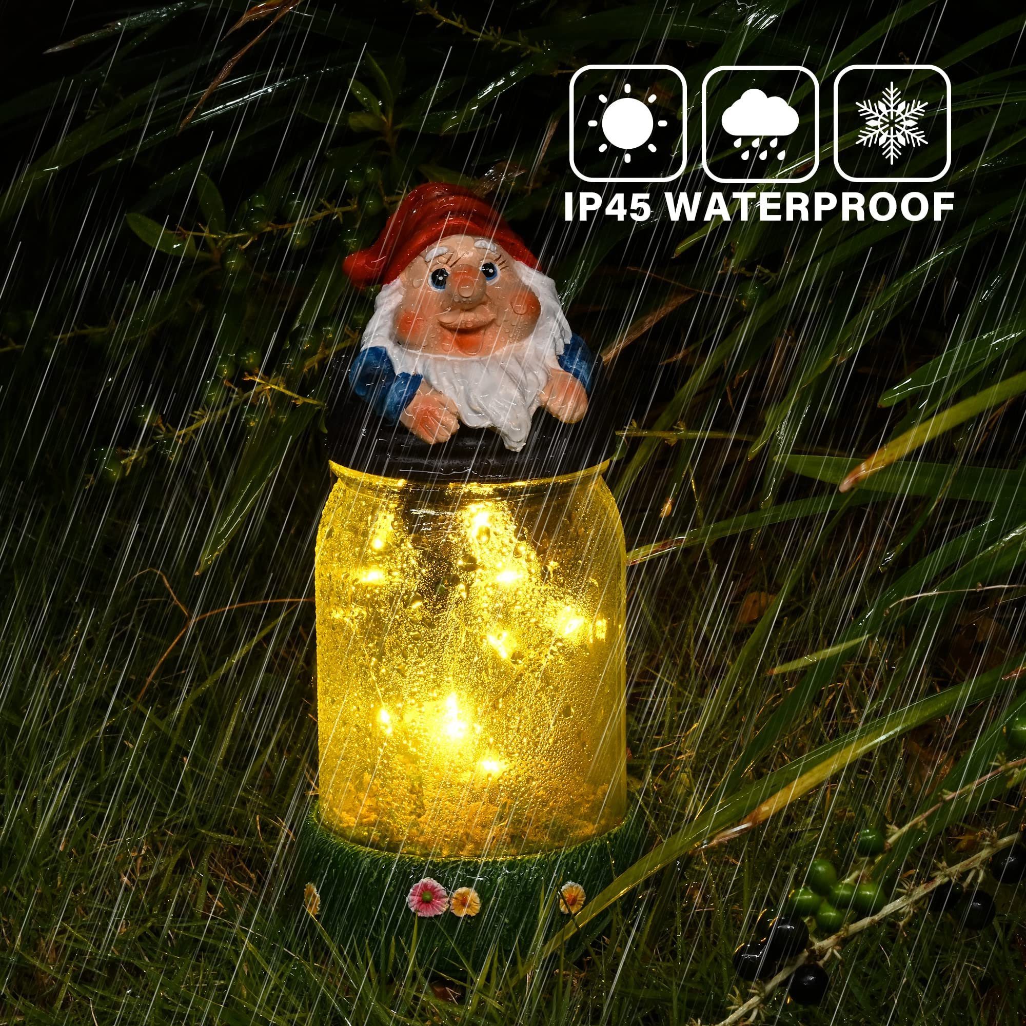 Waterproof  Resin Garden Funny Gnome Statue Figurines with Solar Lights