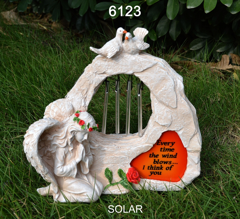 Praying Solar Angel Statue Sympathy Cementary Garden Memorial Wind Chime Decoration