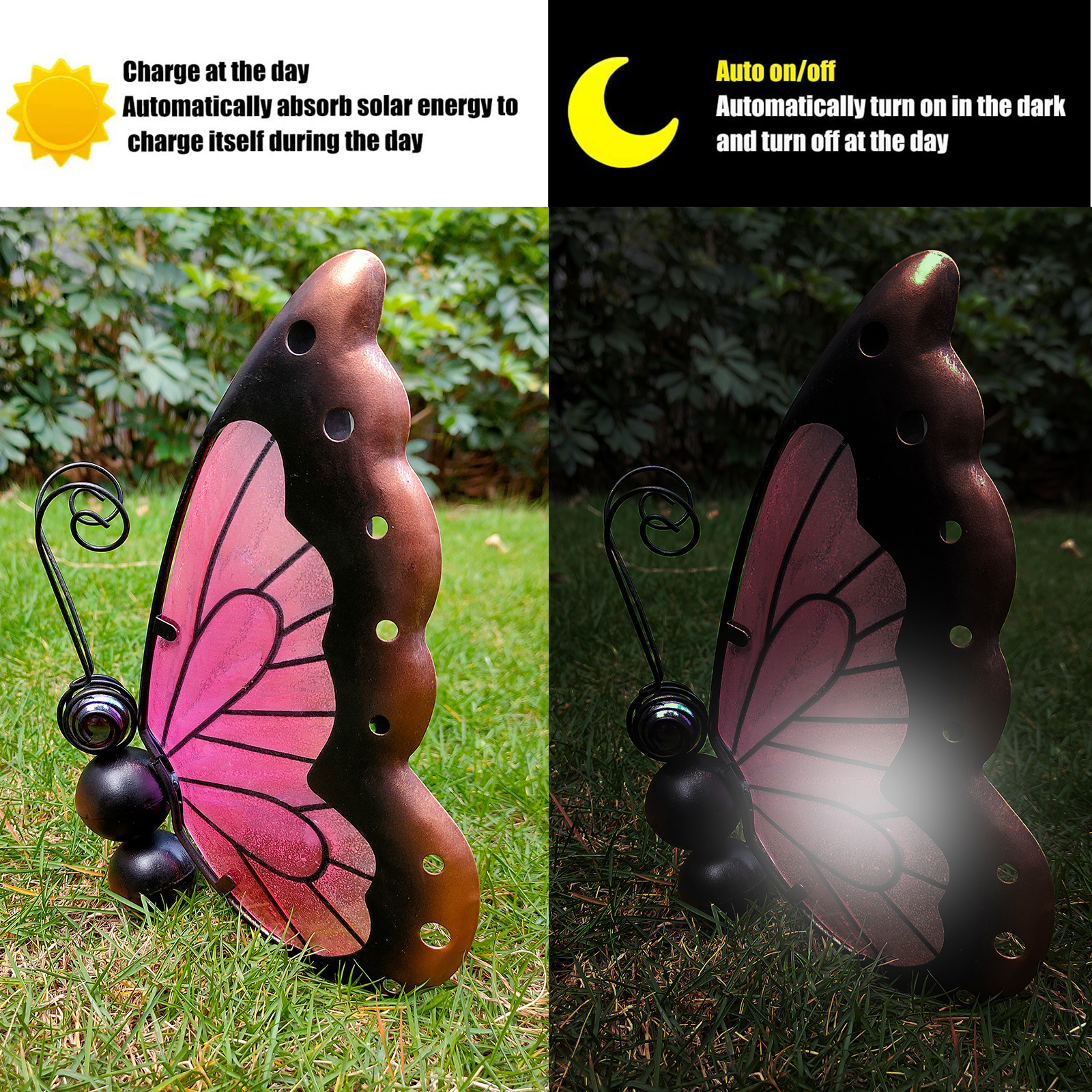 Wings Sitting Garden Pathway Lawn yard Solar Glass Butterfly Light