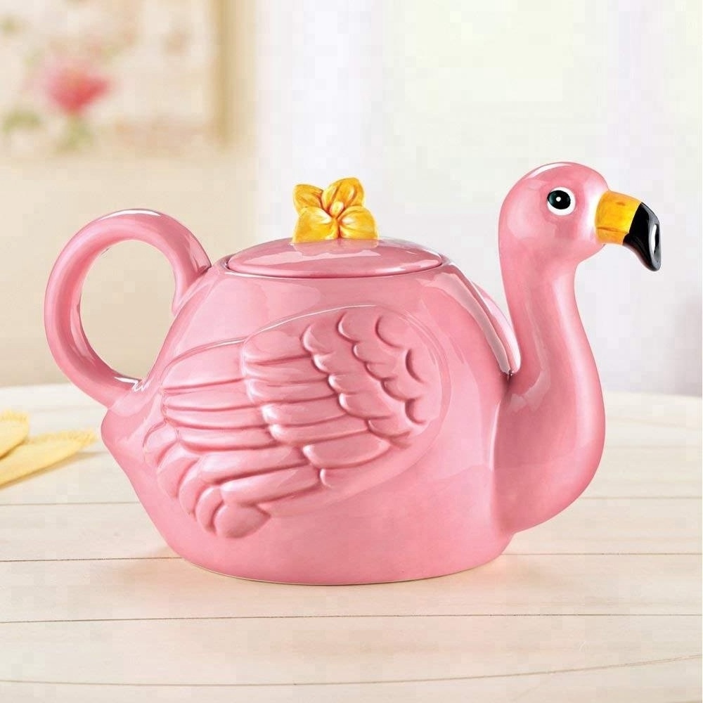 Cute Pink Kitchen Animal Flamingo Coffee Pot Ceramic Teapot