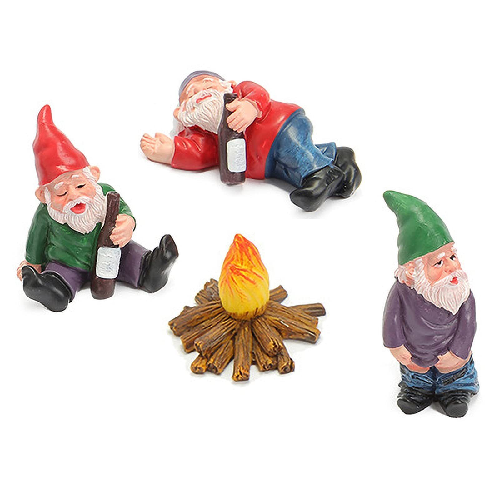 4Pcs Miniature Wizard Gnome 3D Dwarves Fairy Garden Gnome Statue Kit