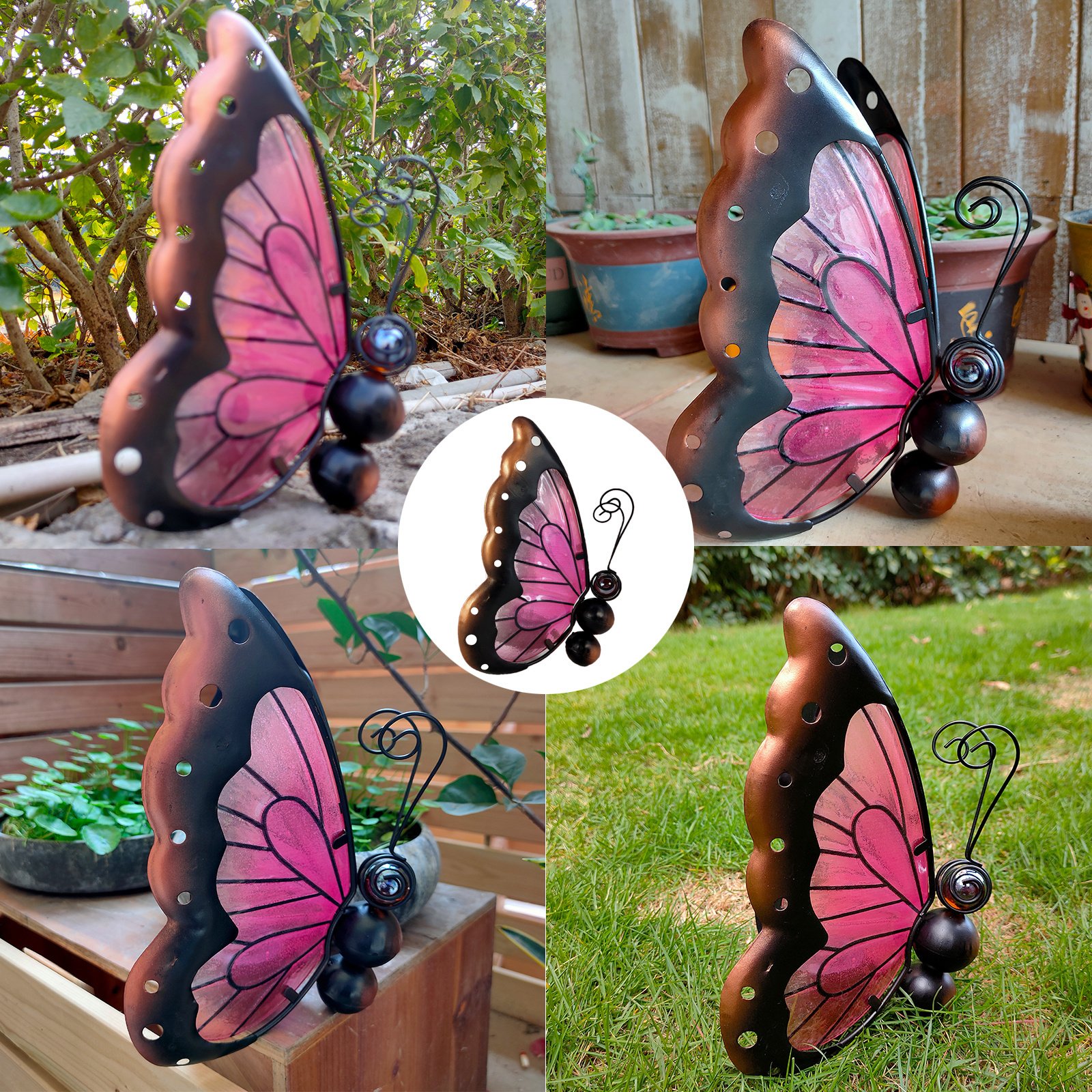 Wings Sitting Garden Pathway Lawn yard Solar Glass Butterfly Light