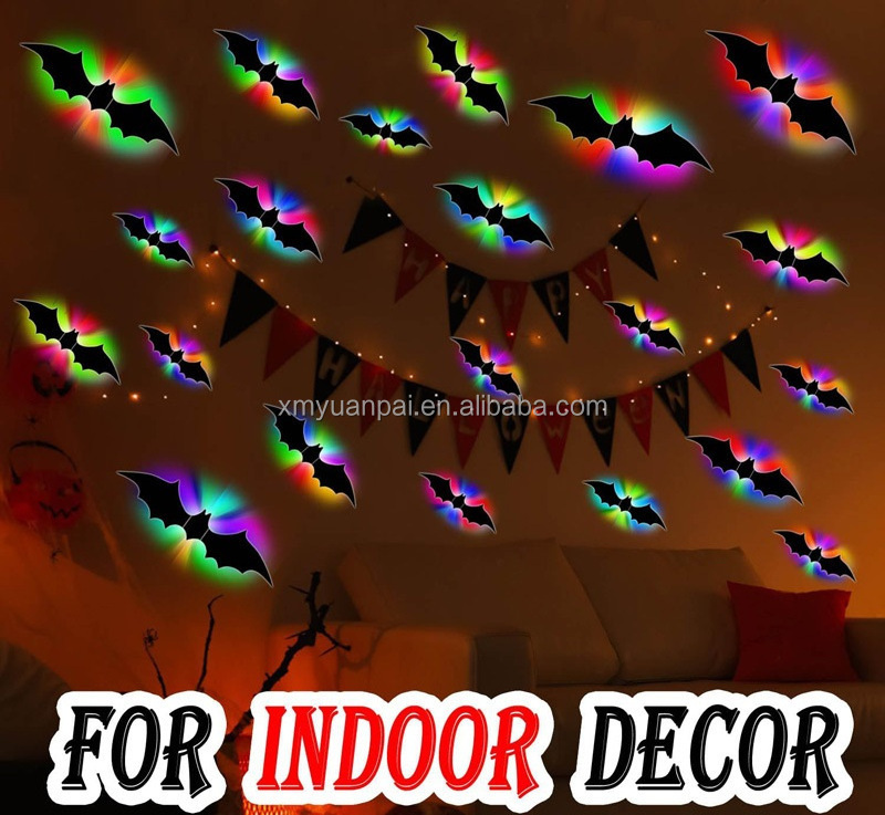 DIY Wall Decal Indoor Hallowmas Party Supplies 3D Halloween LED Night Lights Black 3D Scary Bat Sticker for Halloween Decoracion