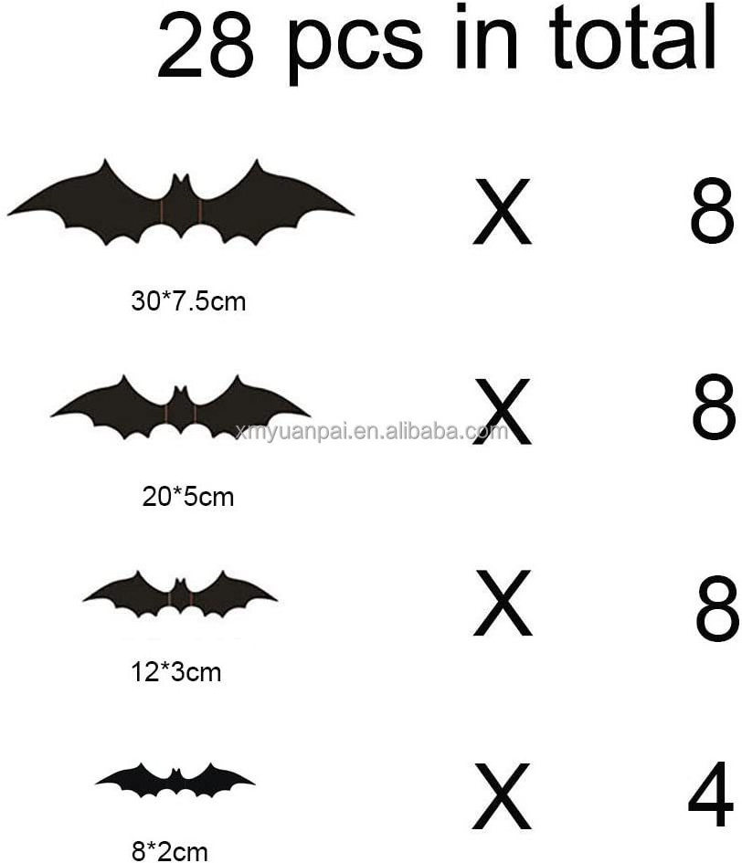 Bats Wall Decor 28Pcs DIY 3D Bats Halloween Decoration Stickers PVC 4 Sizes Decorative Scary Bat Wall Sticker for Halloween Deco