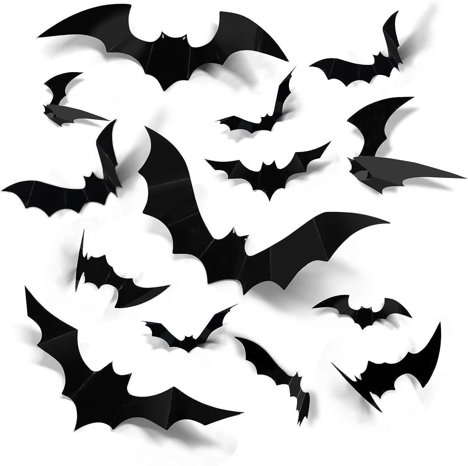 DIY Wall Decal Indoor Hallowmas Decoracion 60pcs Halloween Bats Decoration 4 Sizes PVC Black 3D Scary Bat Sticker for Halloween