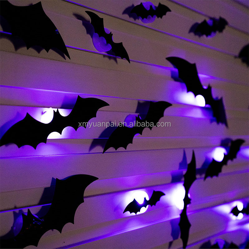 DIY Wall Decal Indoor Hallowmas Party Supplies 3D Halloween LED Night Lights Black 3D Scary Bat Sticker for Halloween Decoracion