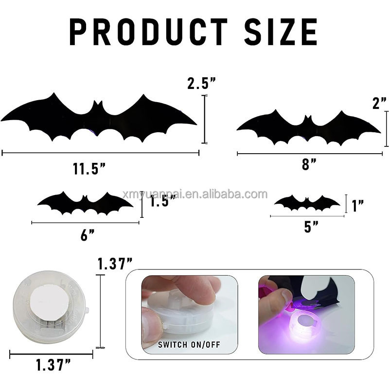 DIY Wall Decal Indoor Hallowmas Party Supplies 3D Halloween LED Night Lights Black 3D Scary Bat Sticker for Halloween Decoracion