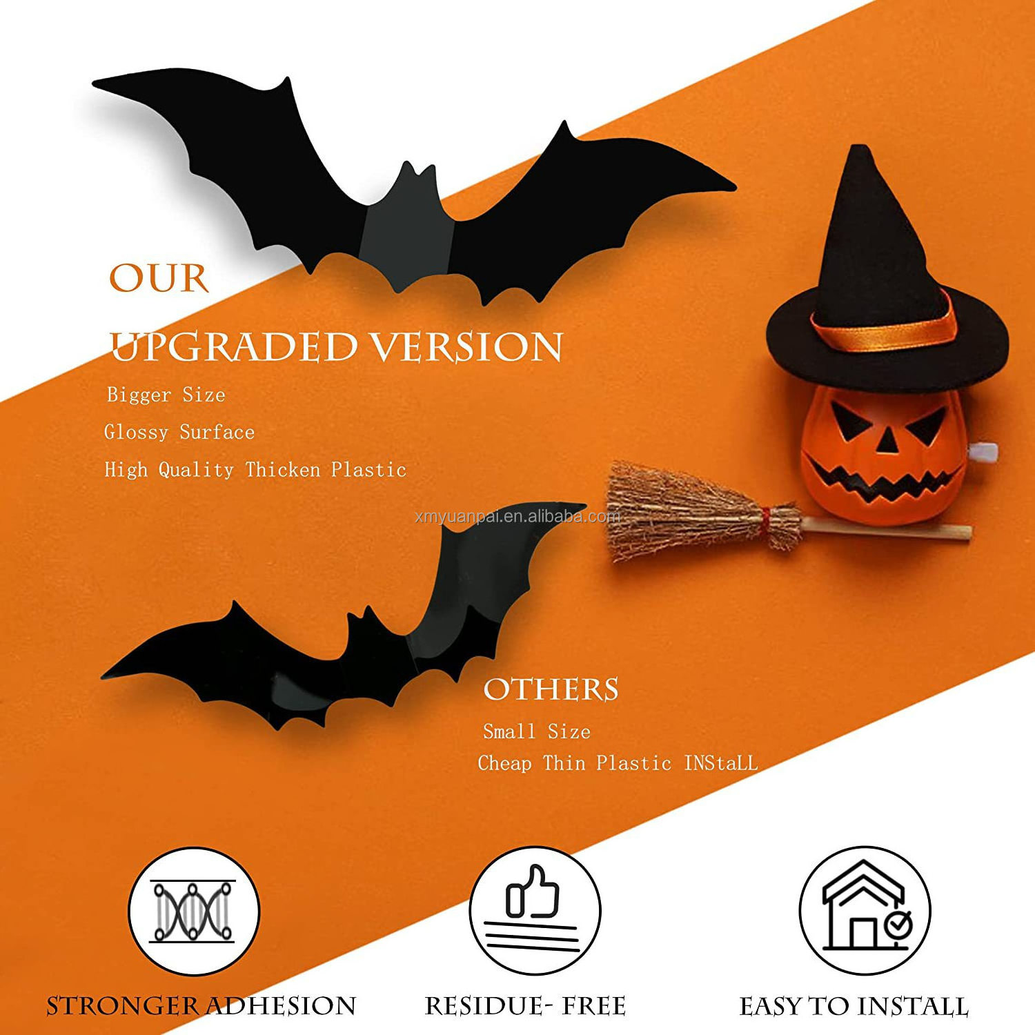 Bats Wall Decor 28Pcs DIY 3D Bats Halloween Decoration Stickers PVC 4 Sizes Decorative Scary Bat Wall Sticker for Halloween Deco