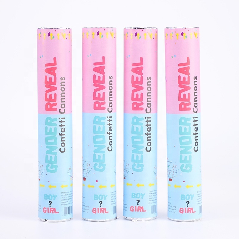 Boy or Girl Gender Reveal Powder Poppers Blue Pink Biodegradable Powder Confetti Cannon Baby Gender Reveal Party Supplies