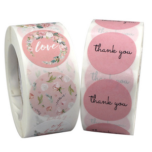 Adhesive Floral Thank You Sealing Sticker Custom Printing Labels 500 pcs / Roll Labels Stickers for Packaging