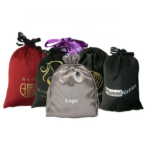 dust-proof large wig hair bundles satin drawstring bag with custom logo