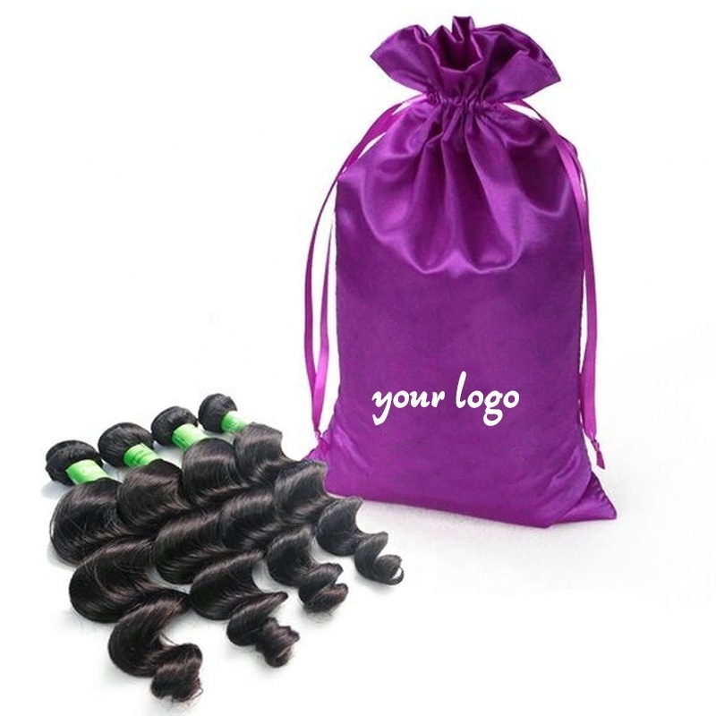 dust-proof large wig hair bundles satin drawstring bag with custom logo