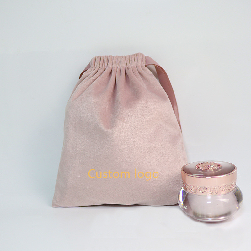 Custom Logo Printed Velvet Jewelry Pouch Drawstring Dust Pouch High End Gift Cosmetic Packaging Velvet Dust Bag