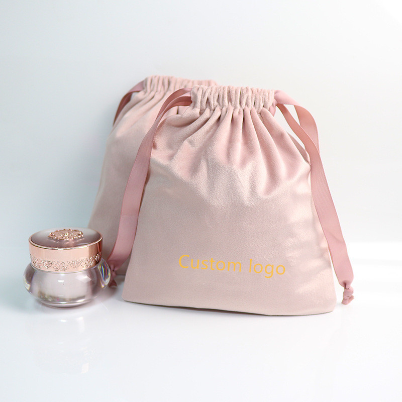 Custom Logo Printed Velvet Jewelry Pouch Drawstring Dust Pouch High End Gift Cosmetic Packaging Velvet Dust Bag