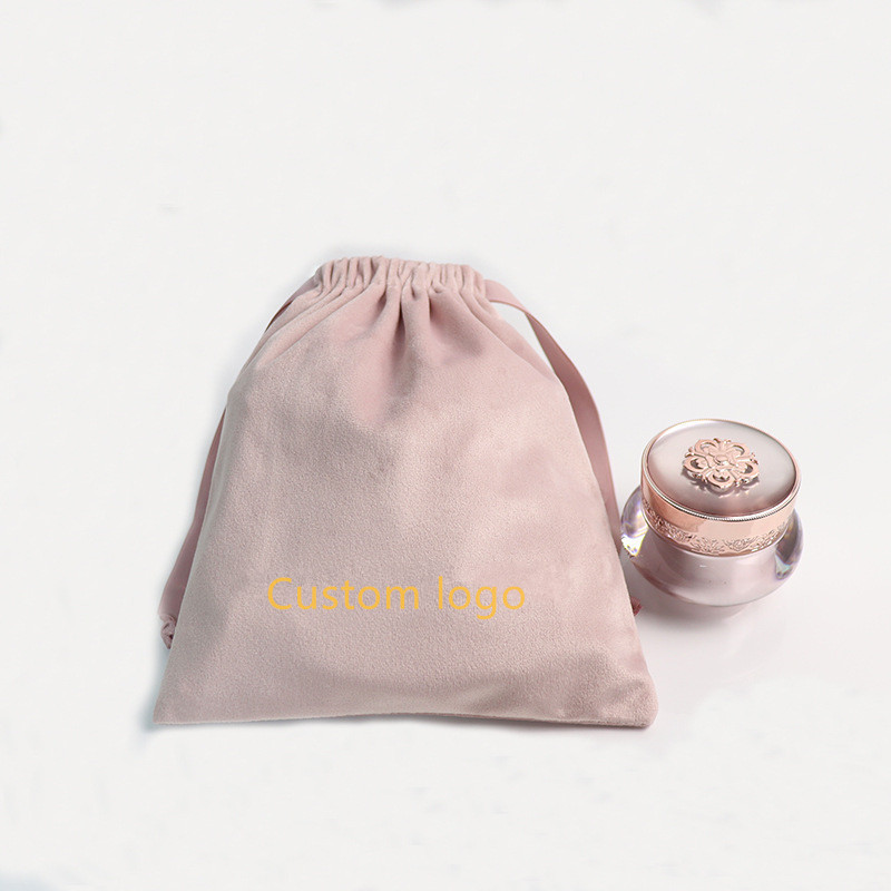 Custom Logo Printed Velvet Jewelry Pouch Drawstring Dust Pouch High End Gift Cosmetic Packaging Velvet Dust Bag