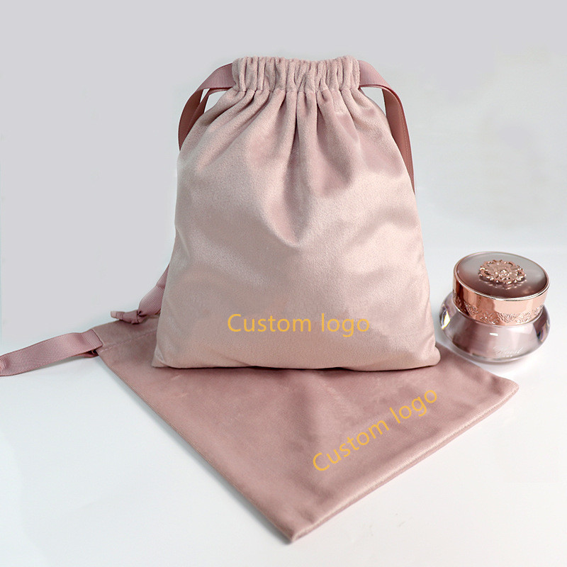 Custom Logo Printed Velvet Jewelry Pouch Drawstring Dust Pouch High End Gift Cosmetic Packaging Velvet Dust Bag