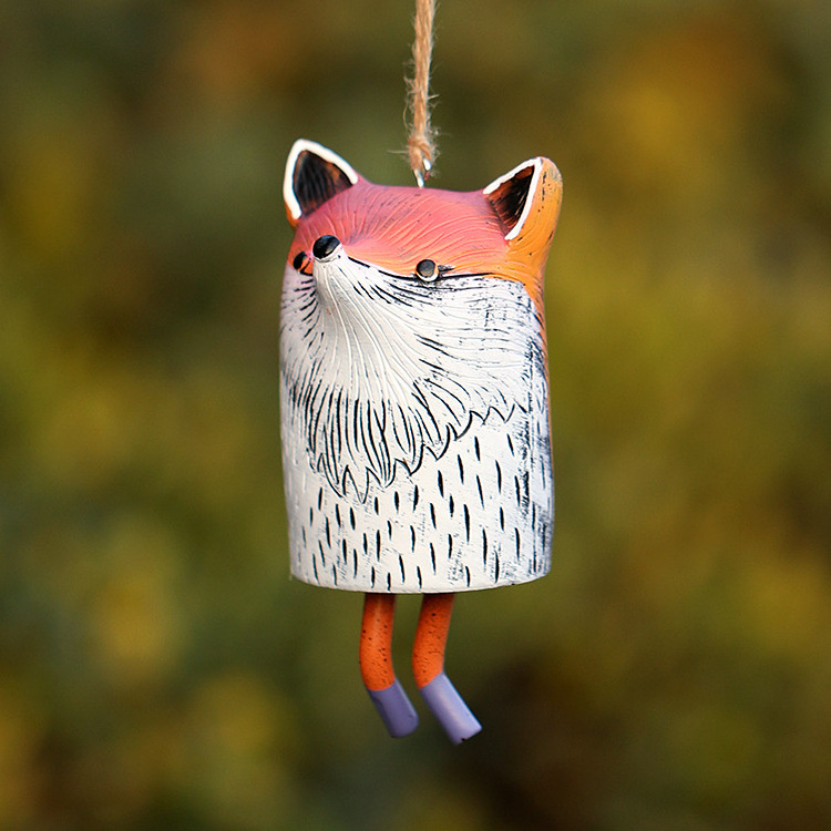 Rustic Animal Fox Wind chime Resin Driftwood Nature Hanging Outdoor Wind Chime Patio Decor