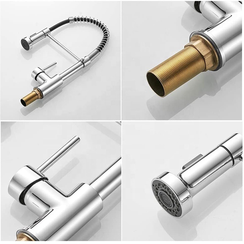 Kitchen Faucets Low Lead Commercial Solid Brass Single Handle Single Lever Pull Down Sprayer Spring Kitchen Sink Faucet