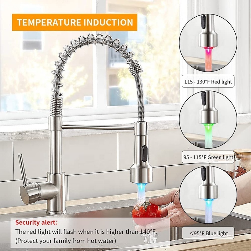 Kitchen Faucets Low Lead Commercial Solid Brass Single Handle Single Lever Pull Down Sprayer Spring Kitchen Sink Faucet