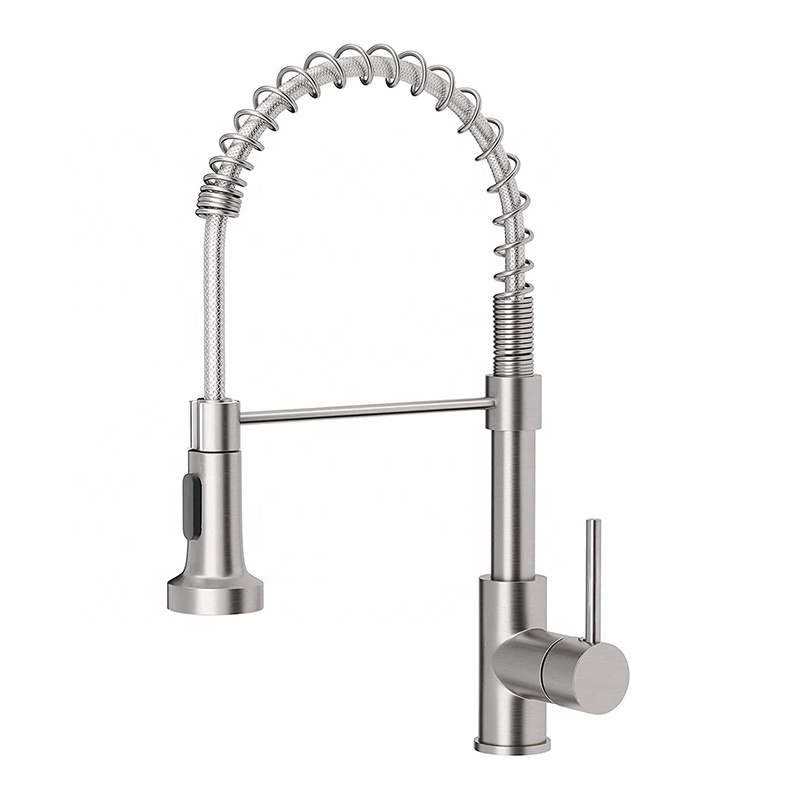 Kitchen Faucets Low Lead Commercial Solid Brass Single Handle Single Lever Pull Down Sprayer Spring Kitchen Sink Faucet