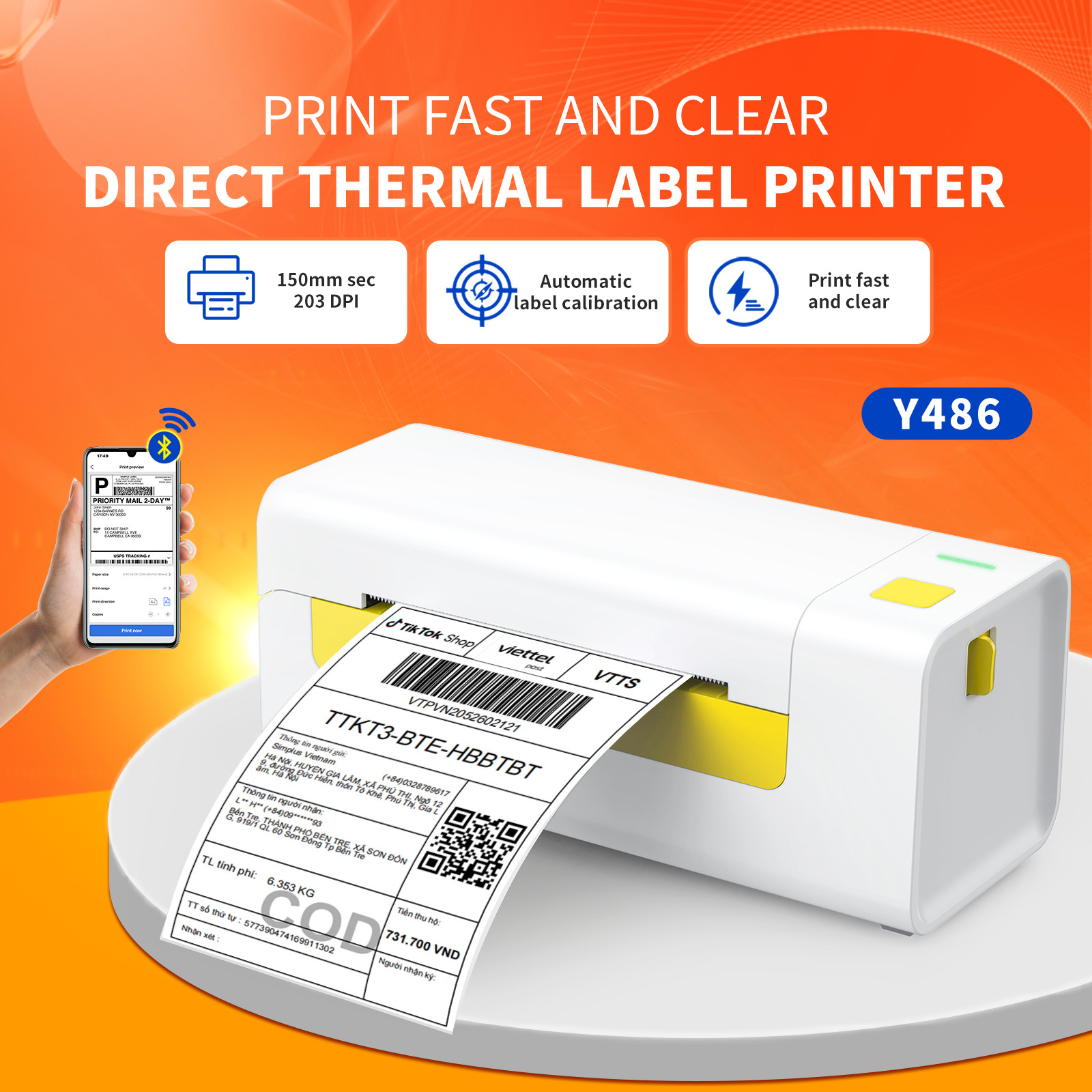 Y486 150mm/s fast printing 110 Mm 4 Inch Passport Photo Barcode Label Desktop Mini Thermal Label Printer