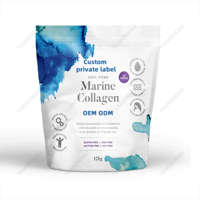 YUANZHIDAO Custom Brand 125g Marine Collagen powder halal pure fish collagen peptide powder skin care