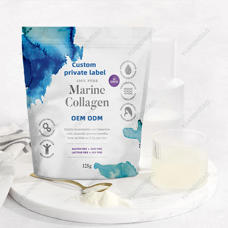 YUANZHIDAO Custom Brand 125g Marine Collagen powder halal pure fish collagen peptide powder skin care