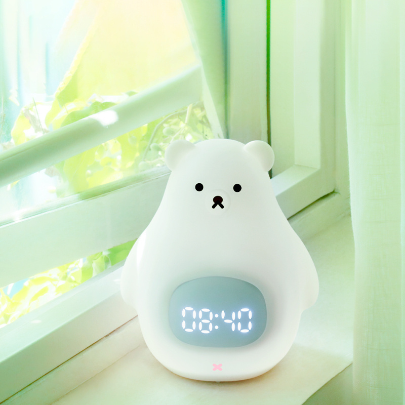 New Baby Bedroom Lamp Cartoon Pet Big Lovely White Bear Silicone Sleep Child Light Bulb Night Light alarm clock