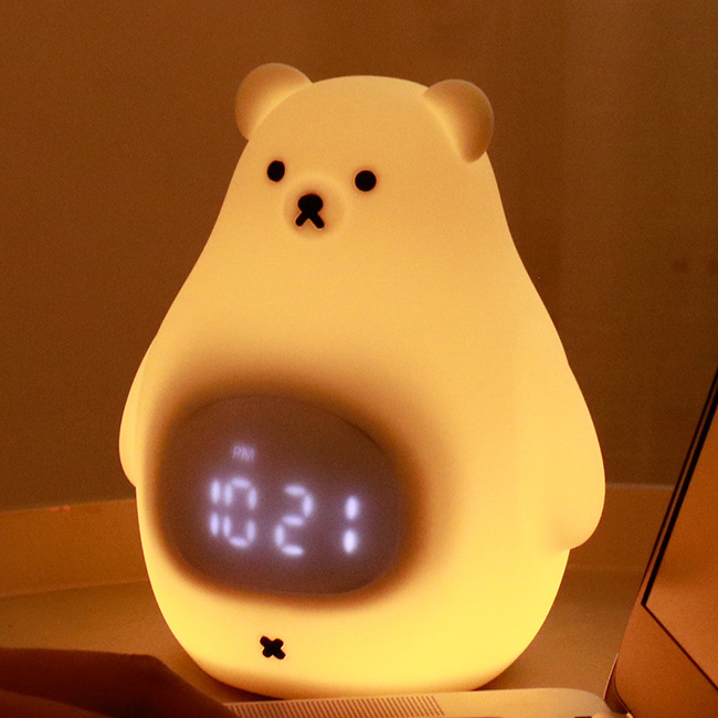 New Baby Bedroom Lamp Cartoon Pet Big Lovely White Bear Silicone Sleep Child Light Bulb Night Light alarm clock