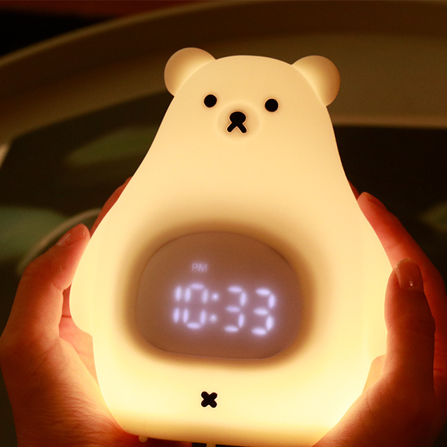 New Baby Bedroom Lamp Cartoon Pet Big Lovely White Bear Silicone Sleep Child Light Bulb Night Light alarm clock