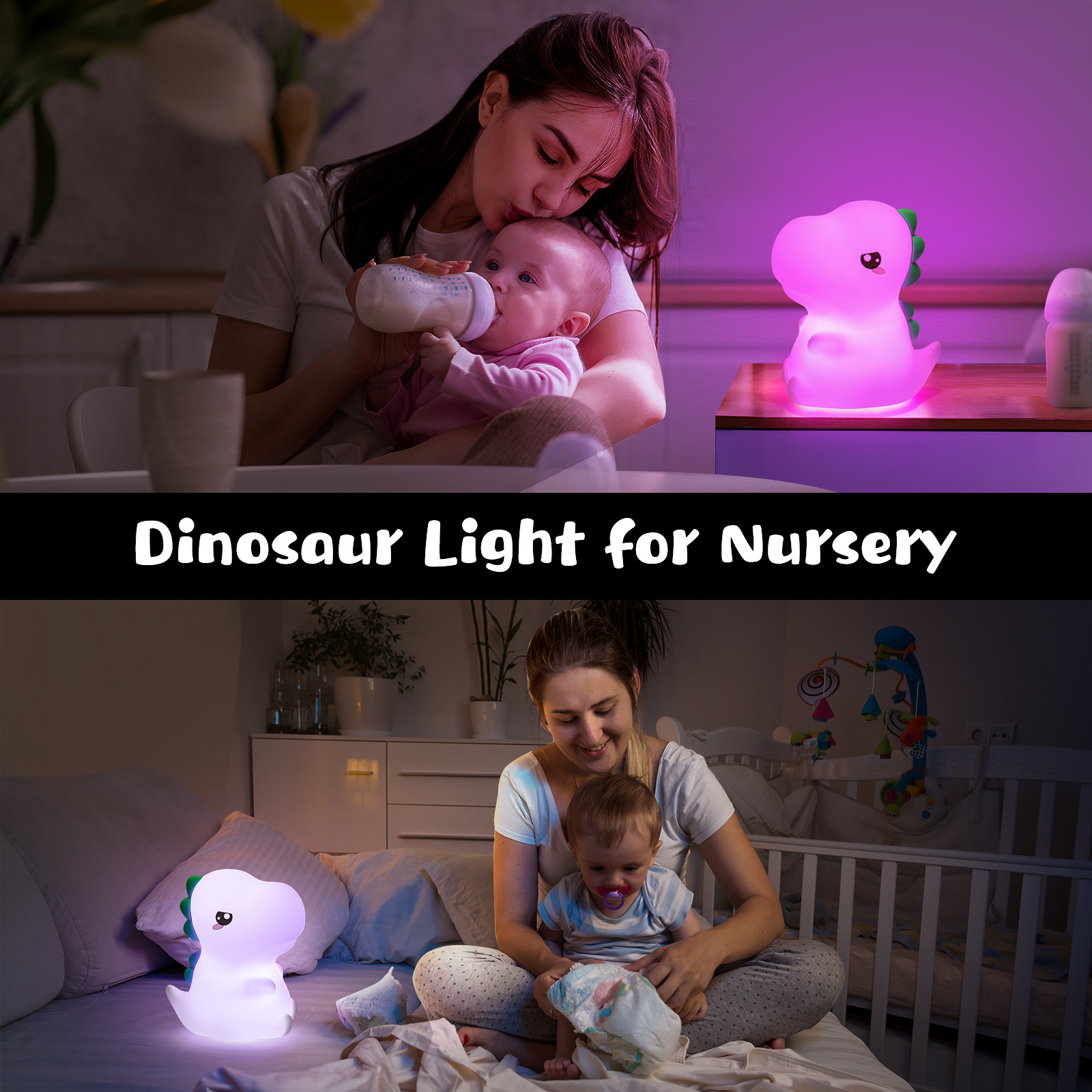 Cute Color Changing Kids Silicone Lamp with Battery, Dinosaur Night Light for Kids