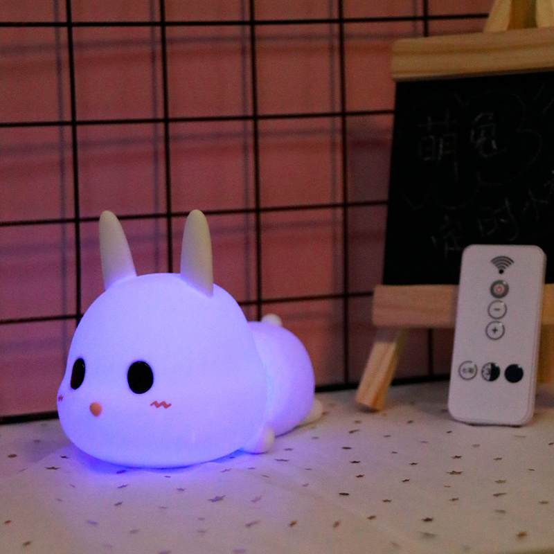 7 Color Changing Sleep Trainer Companion Rabbit LED Silicone Night Light control colorful table lamp bedroom baby gift for Kids