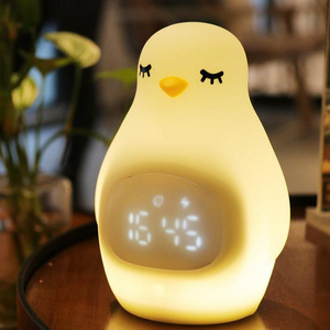 Cute Cartoon Animal Baby Children Gift Sleep Trainer Digital Alarm Clock LED Silicone Penguin NightLight for Birthday Gift