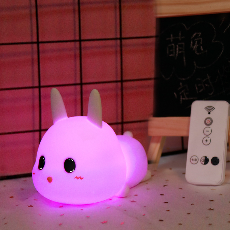 7 Color Changing Sleep Trainer Companion Rabbit LED Silicone Night Light control colorful table lamp bedroom baby gift for Kids