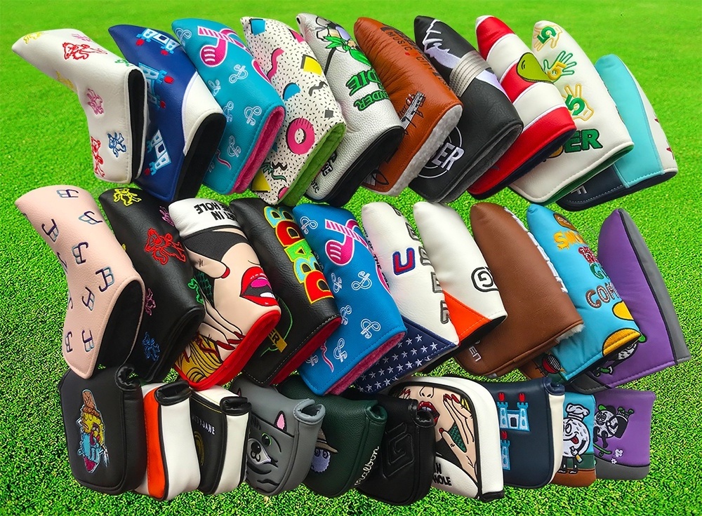 Factory custom wholesale cheap golf accessories good quality leather embroidery golf putter headcovers