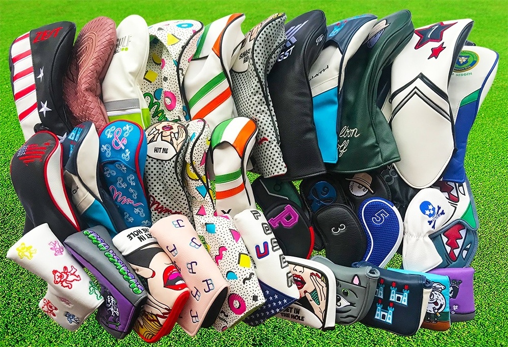 Factory custom wholesale cheap golf accessories good quality leather embroidery golf putter headcovers