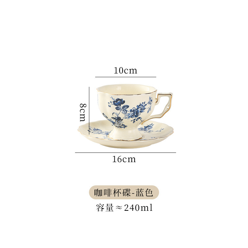 ZC Vintage Ceramic Afternoon Tea Pot Set French Retro Flower Gold Rim English Teapot Coffee Cup Saucer Set