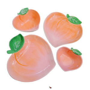 4PCS Creative Peach Shaped Plate Ceramic Snack Dish Cute Children Breakfast Bowl Personalized Dinner Plate Tableware