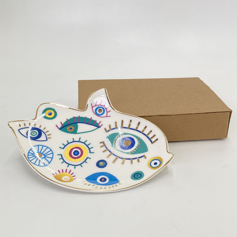 ZC Europe Ceramic Jewelry Dish Evil Eye Plates Porcelain Crafts for home Trinket Small Ring  Decorative  jewelry display trays