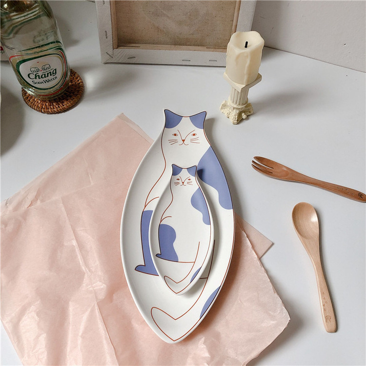 ZC Japanese cat dishes creative cute kid plate household vintage plates ceramic gourmet dining tableware colorful plate