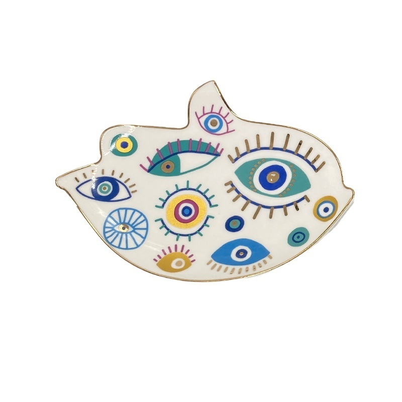 ZC Europe Ceramic Jewelry Dish Evil Eye Plates Porcelain Crafts for home Trinket Small Ring  Decorative  jewelry display trays