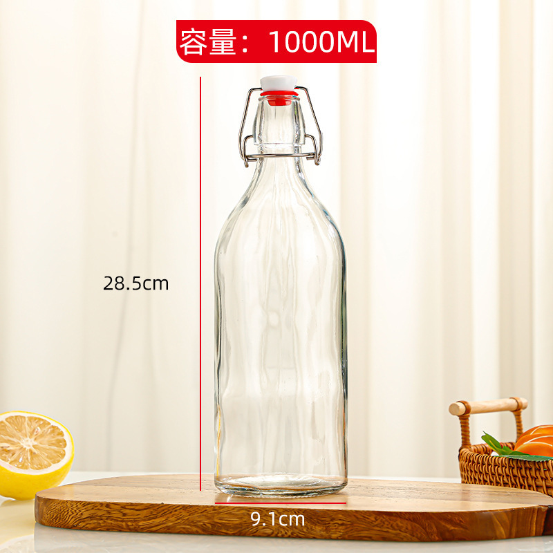 hot selling wholesale Swing Top Round Clear Fruit Juice Drink Beverage Glass Bottles With Buckle Stopper